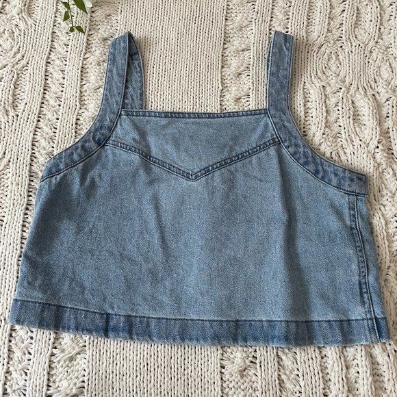 Madewell Denim Crop Tank Top, Button Back, Size Small - Picture 3 of 6